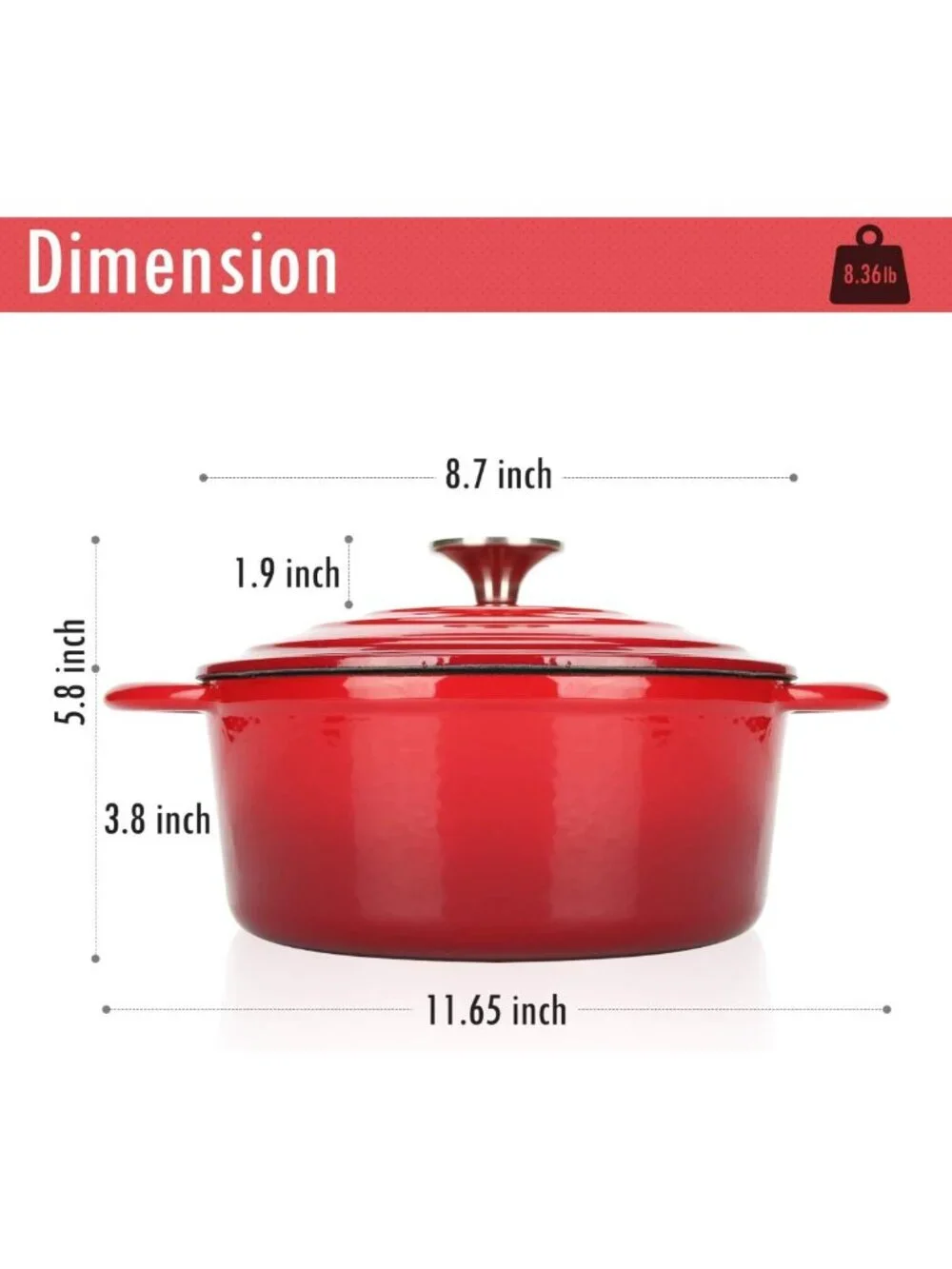 3QT Enameled Cast Iron Dutch Oven with Self-Basting Lid for Stews, Soups